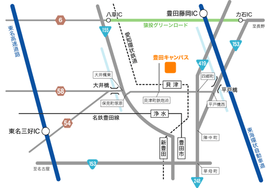 キャンパスへの車でのアクセス方法